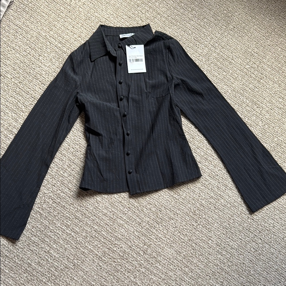 Princess Polly Anni Black Pinstripe Button-Up Shirt